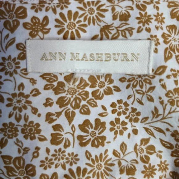 Ann Mashburn 100% Cotton Blouse – Size L - White / Caramel Floral Pattern - Picture 9 of 10